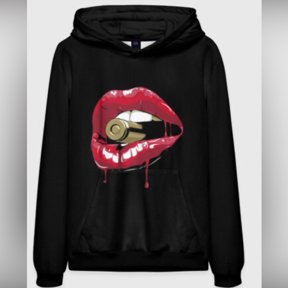 Fashion hoodie women sweatshirt fleece black and red size XL
